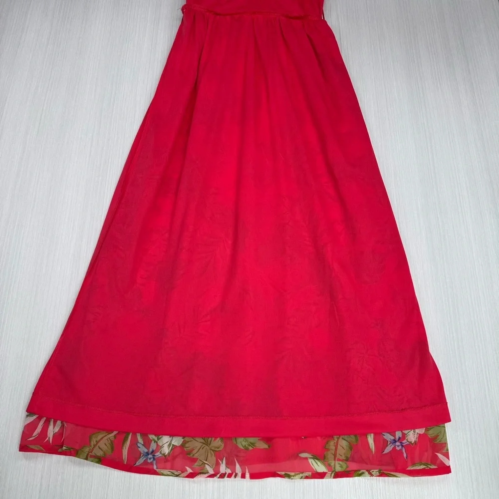 JAPNA V Neck Floral Maxi Dress S‎ Tropical Leaf Red Green Smocked Back